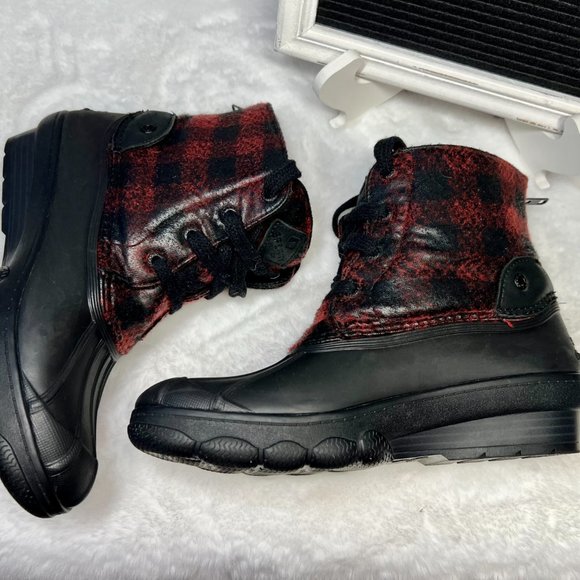 Sperry Red & Black Plaid Saltwater 🌨 Wedge Tide Wool Ankle Boots - 7.5 - Picture 4 of 14
